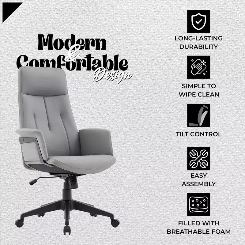 Ergonomic Leather High-Back Office Chair — Adjustable Height, Swivel & Tilt, Armrests, Modern Desk Chair for Home Office