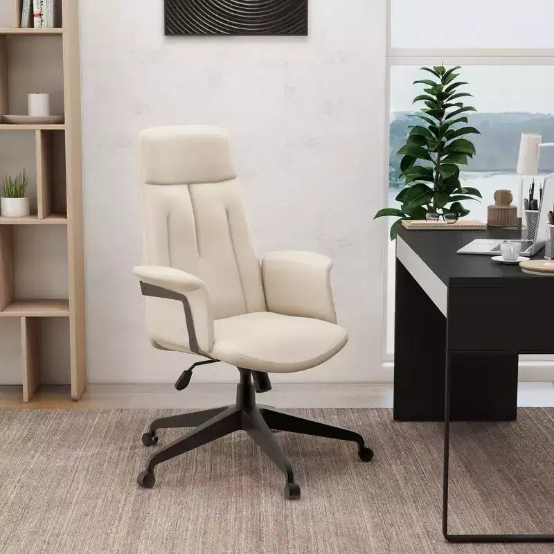 Ergonomic Leather High-Back Office Chair — Adjustable Height, Swivel & Tilt, Armrests, Modern Desk Chair for Home Office