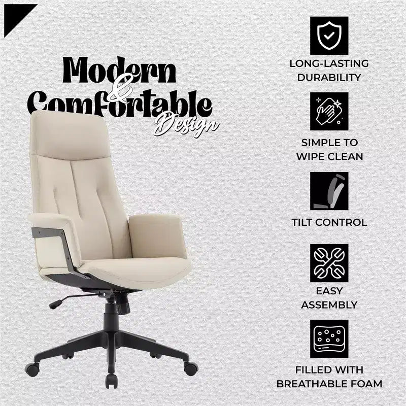 Ergonomic Leather High-Back Office Chair — Adjustable Height, Swivel & Tilt, Armrests, Modern Desk Chair for Home Office