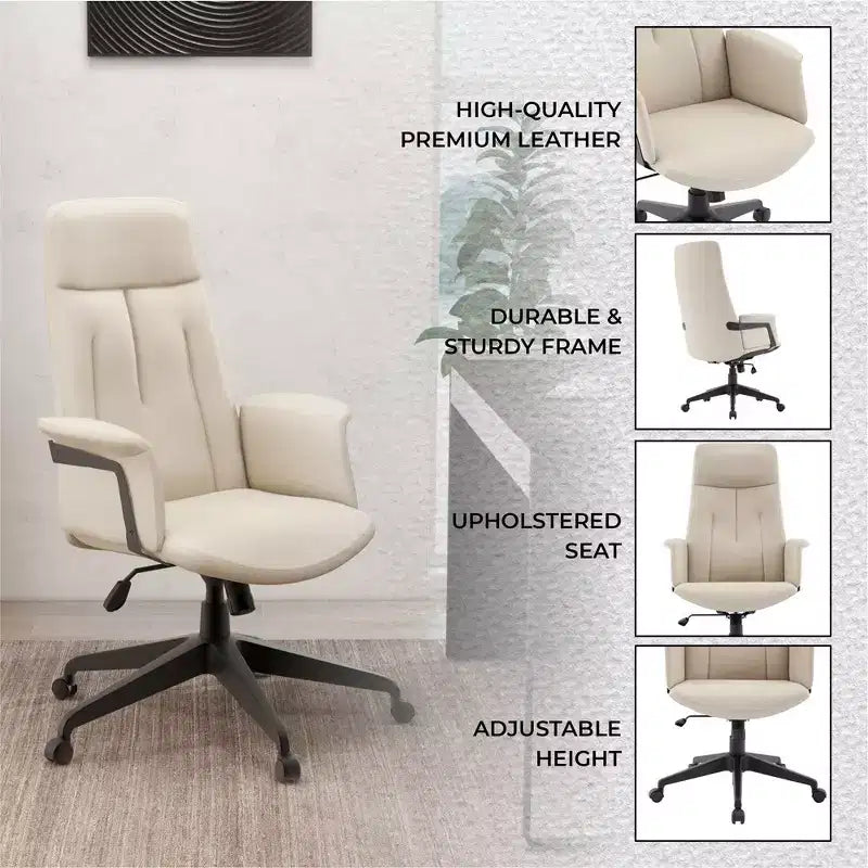 Ergonomic Leather High-Back Office Chair — Adjustable Height, Swivel & Tilt, Armrests, Modern Desk Chair for Home Office