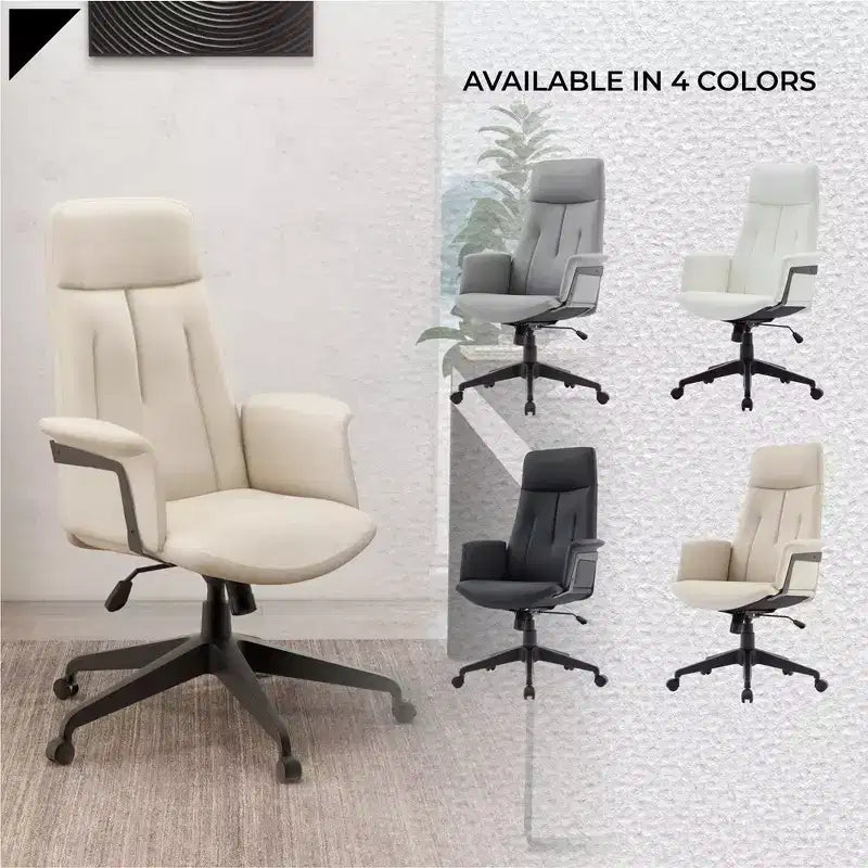 Ergonomic Leather High-Back Office Chair — Adjustable Height, Swivel & Tilt, Armrests, Modern Desk Chair for Home Office