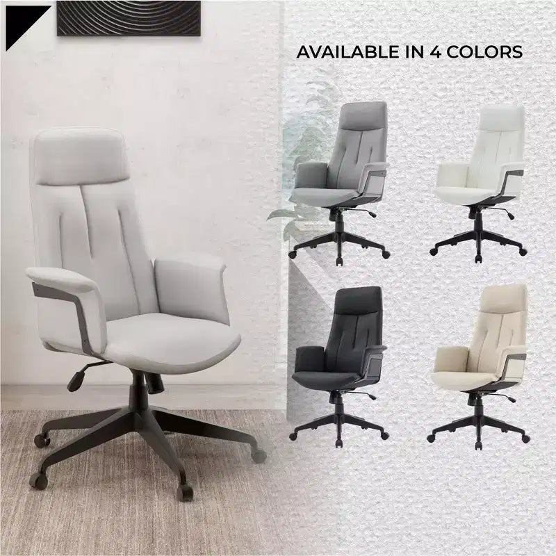 Ergonomic Leather High-Back Office Chair — Adjustable Height, Swivel & Tilt, Armrests, Modern Desk Chair for Home Office