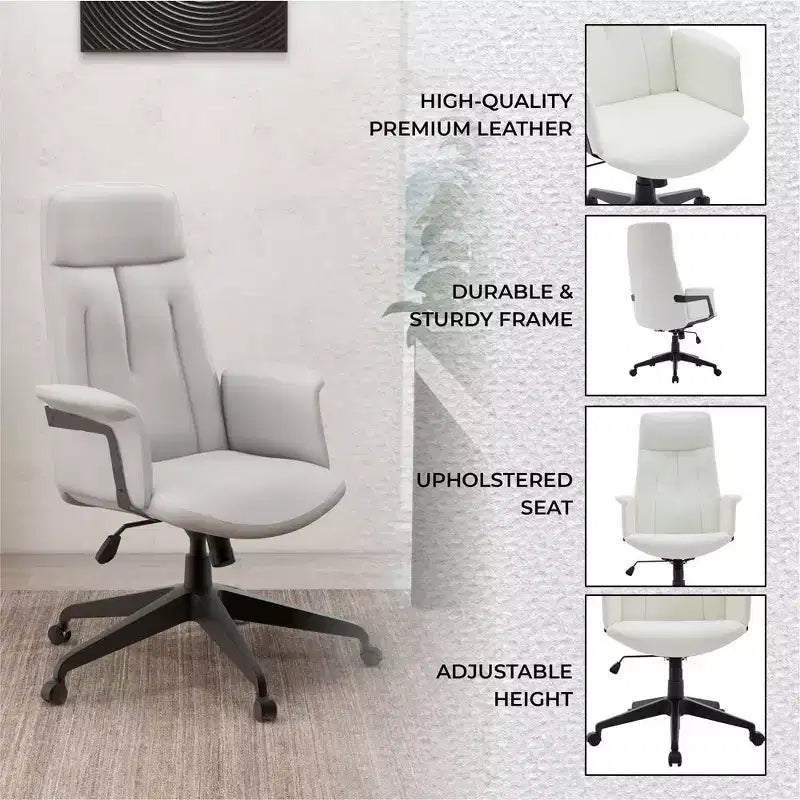 Ergonomic Leather High-Back Office Chair — Adjustable Height, Swivel & Tilt, Armrests, Modern Desk Chair for Home Office