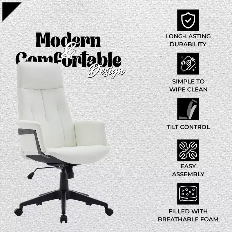Ergonomic Leather High-Back Office Chair — Adjustable Height, Swivel & Tilt, Armrests, Modern Desk Chair for Home Office