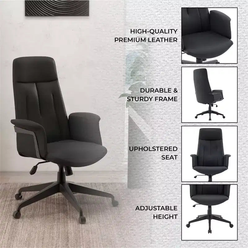 Ergonomic Leather High-Back Office Chair — Adjustable Height, Swivel & Tilt, Armrests, Modern Desk Chair for Home Office