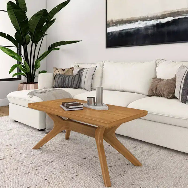 Plank+Beam Solid Wood Cross Leg Rectangular Coffee Table, 40 Coffee Table for Living Room