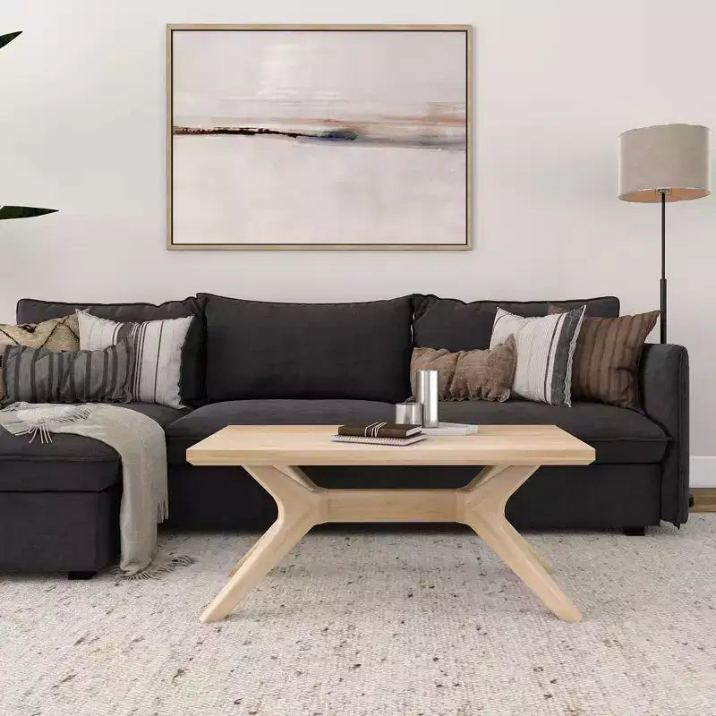 Solid Wood Cross Leg Rectangular Coffee Table, 40" for Living Room