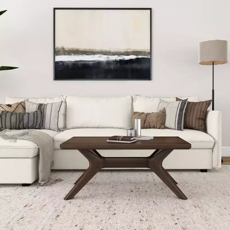 Solid Wood Cross Leg Rectangular Coffee Table, 40" for Living Room