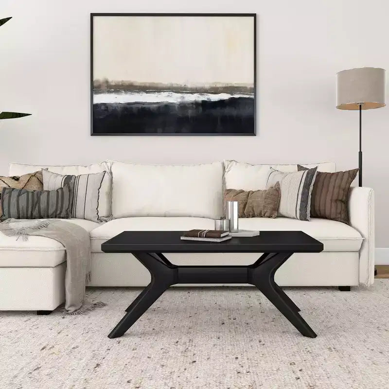 Solid Wood Cross Leg Rectangular Coffee Table, 40" for Living Room