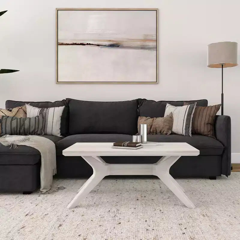 Solid Wood Cross Leg Rectangular Coffee Table, 40" for Living Room