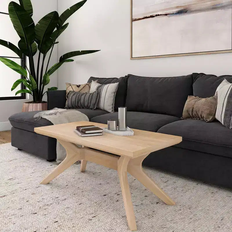 Solid Wood Cross Leg Rectangular Coffee Table, 40" for Living Room