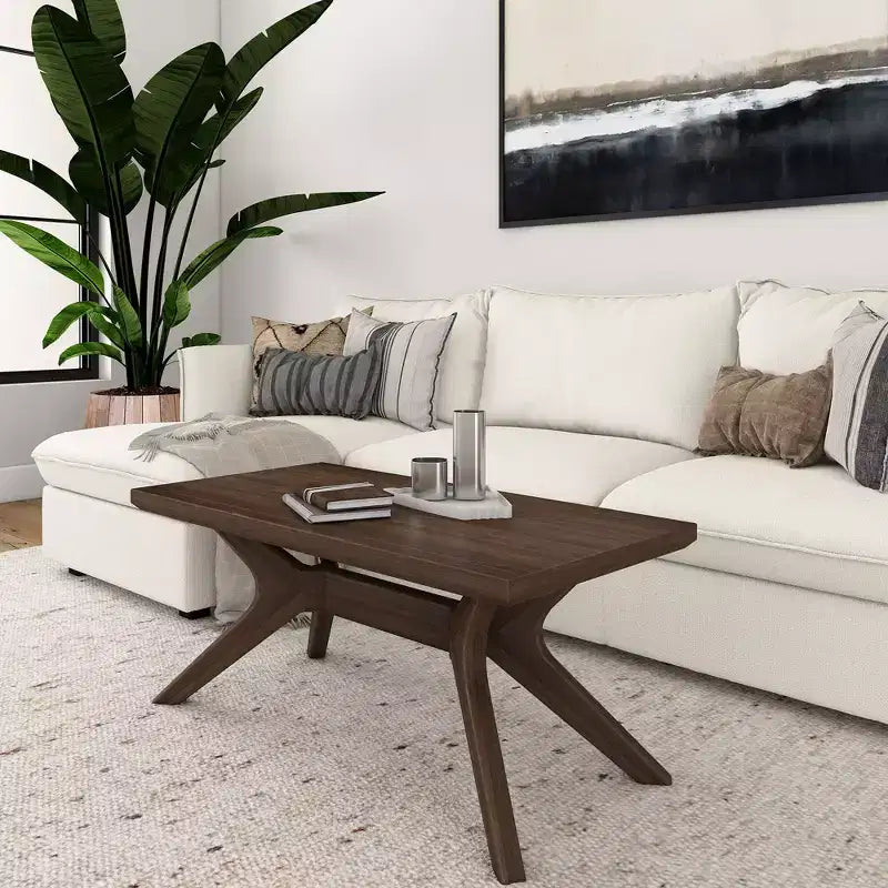 Solid Wood Cross Leg Rectangular Coffee Table, 40" for Living Room