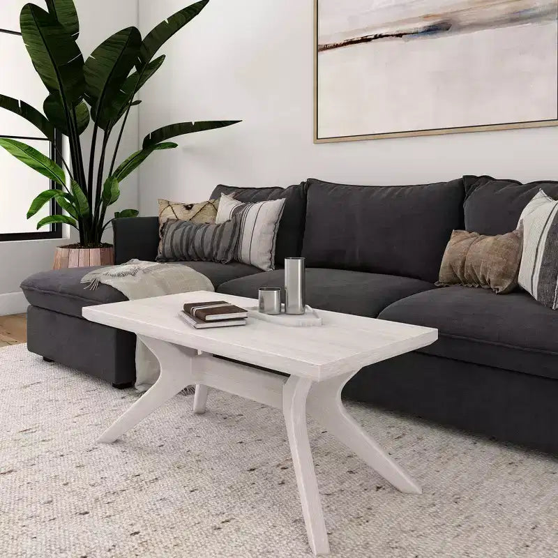 Solid Wood Cross Leg Rectangular Coffee Table, 40" for Living Room