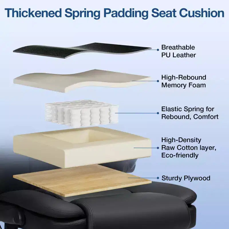Leather Reclining Office Chair, Ergonomic Swivel Chair with Inflatable Lumbar Support & Armrest