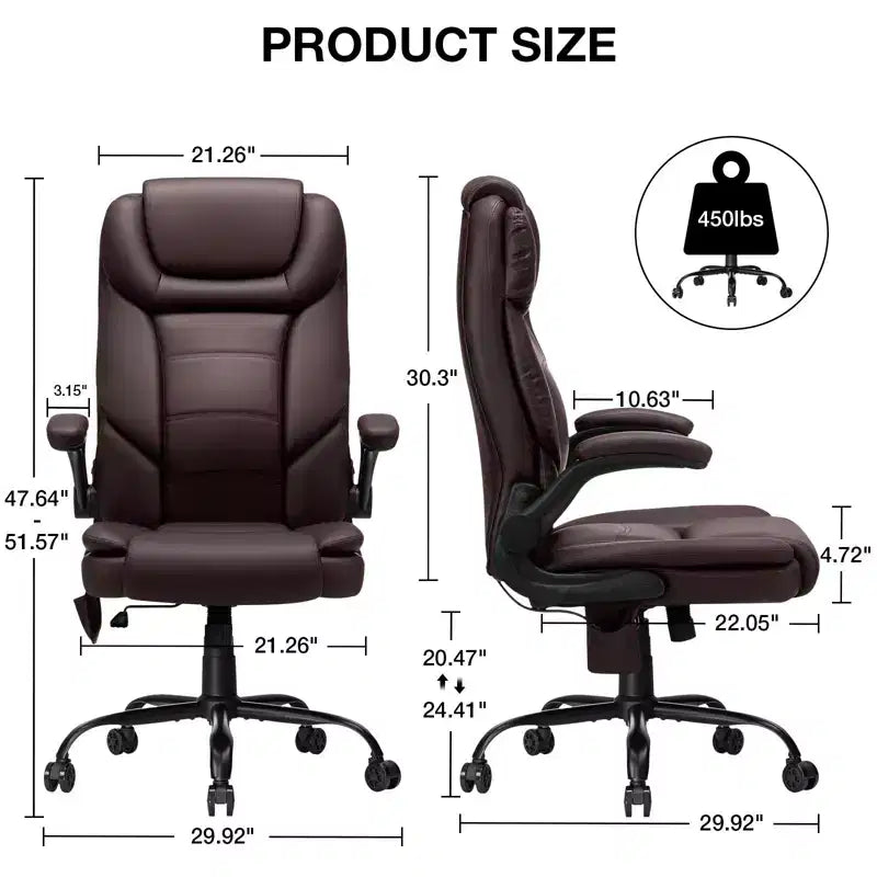 Leather Reclining Office Chair, Ergonomic Swivel Chair with Inflatable Lumbar Support & Armrest