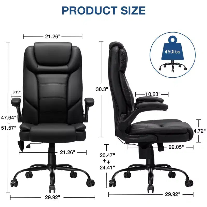 Leather Reclining Office Chair, Ergonomic Swivel Chair with Inflatable Lumbar Support & Armrest