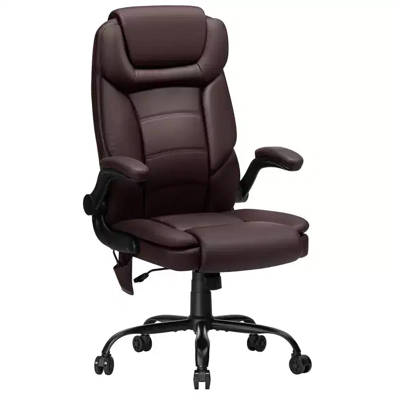 Leather Reclining Office Chair, Ergonomic Swivel Chair with Inflatable Lumbar Support & Armrest