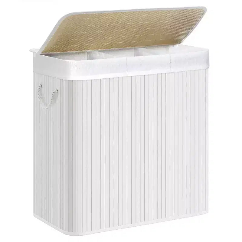 39.6Gal (150L) Laundry Hamper, 3-Section Laundry Basket with Lid, Bamboo, Foldable